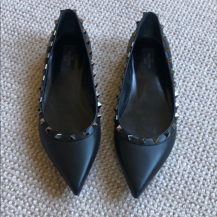 Valentino Black And Gunmetal Studded Flats